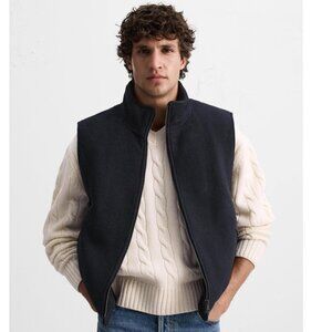 NWOT ZARA WOOL BLEND VEST WITH ZIPPER NAVY SMALL